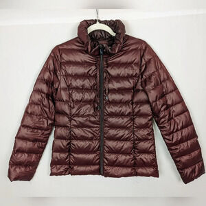 VIA SPIGA sz.S Burgundy Goose Down Packable Quilted Resistant Puffer Jacket Coat